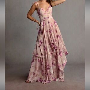 Azazie Harmony Mauve Floral Maxi Dress